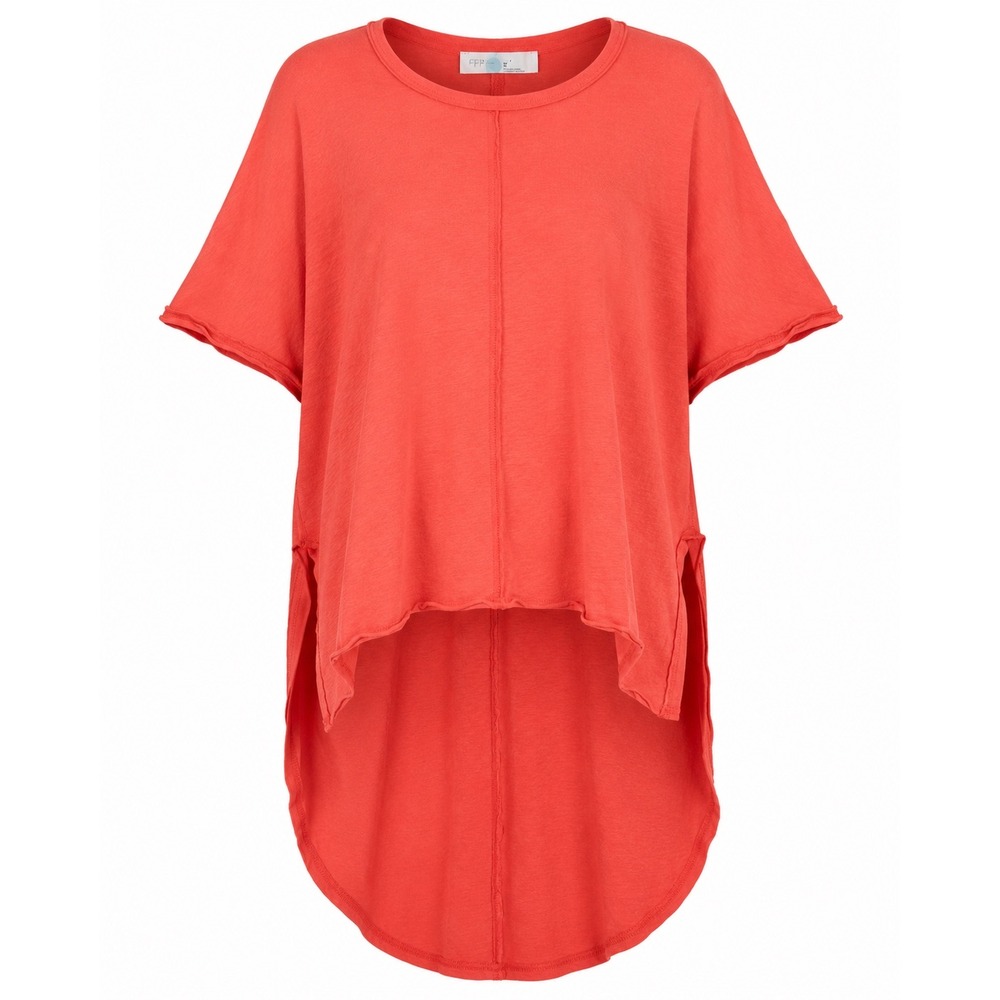 FP Beach Shore to Shore Tunic Top XS Oversized‎ Coral High Low Raw Hem Lagenlook